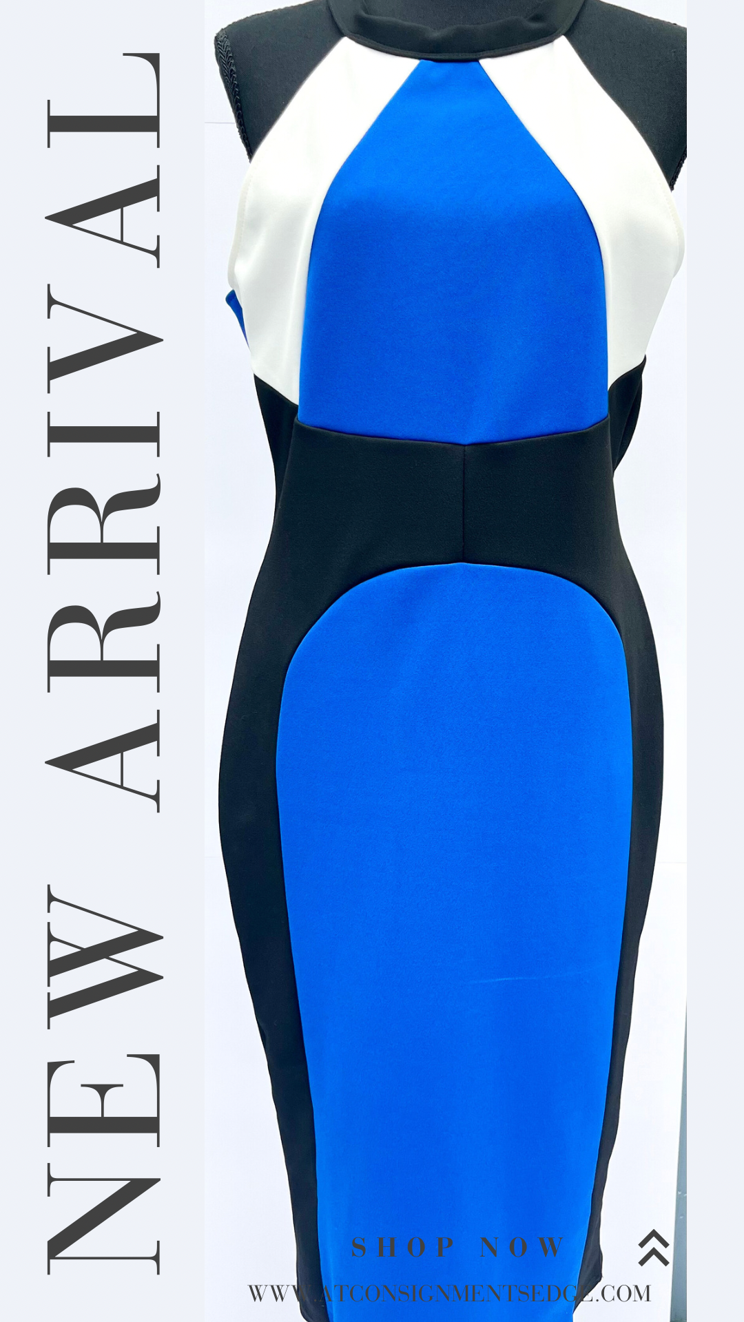 Blue, White, & Black Midi Dress At Consignments Edge Blue, White, & Black Midi Dress At Consignments Edge
