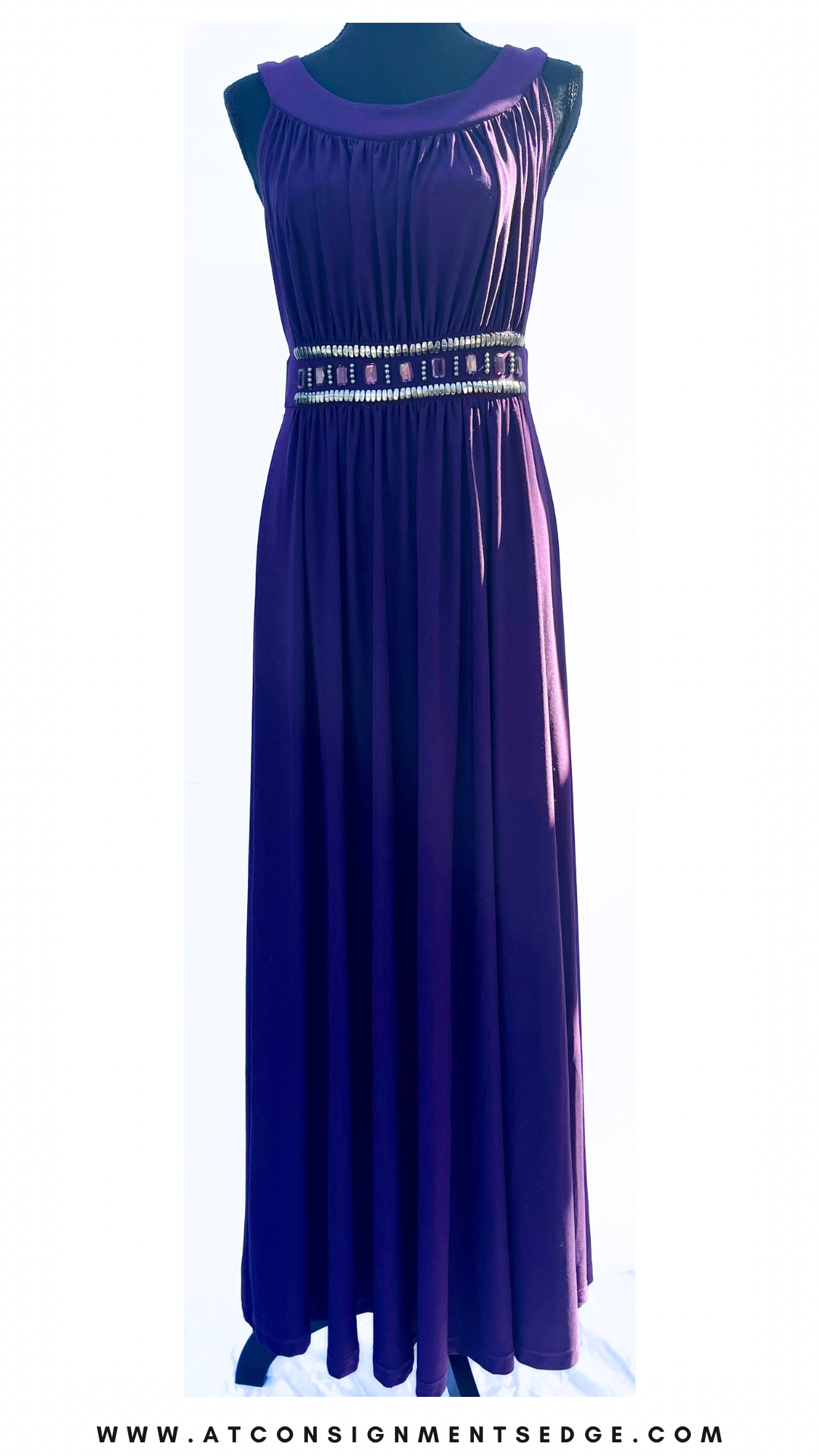 Purple Dress with jeweled embellishment waistline At Consignments Edge Purple Dress with jeweled embellishment waistline At Consignments Edge