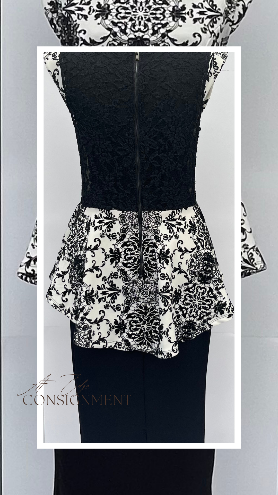 Black & White A Line Dress with lace and floral print