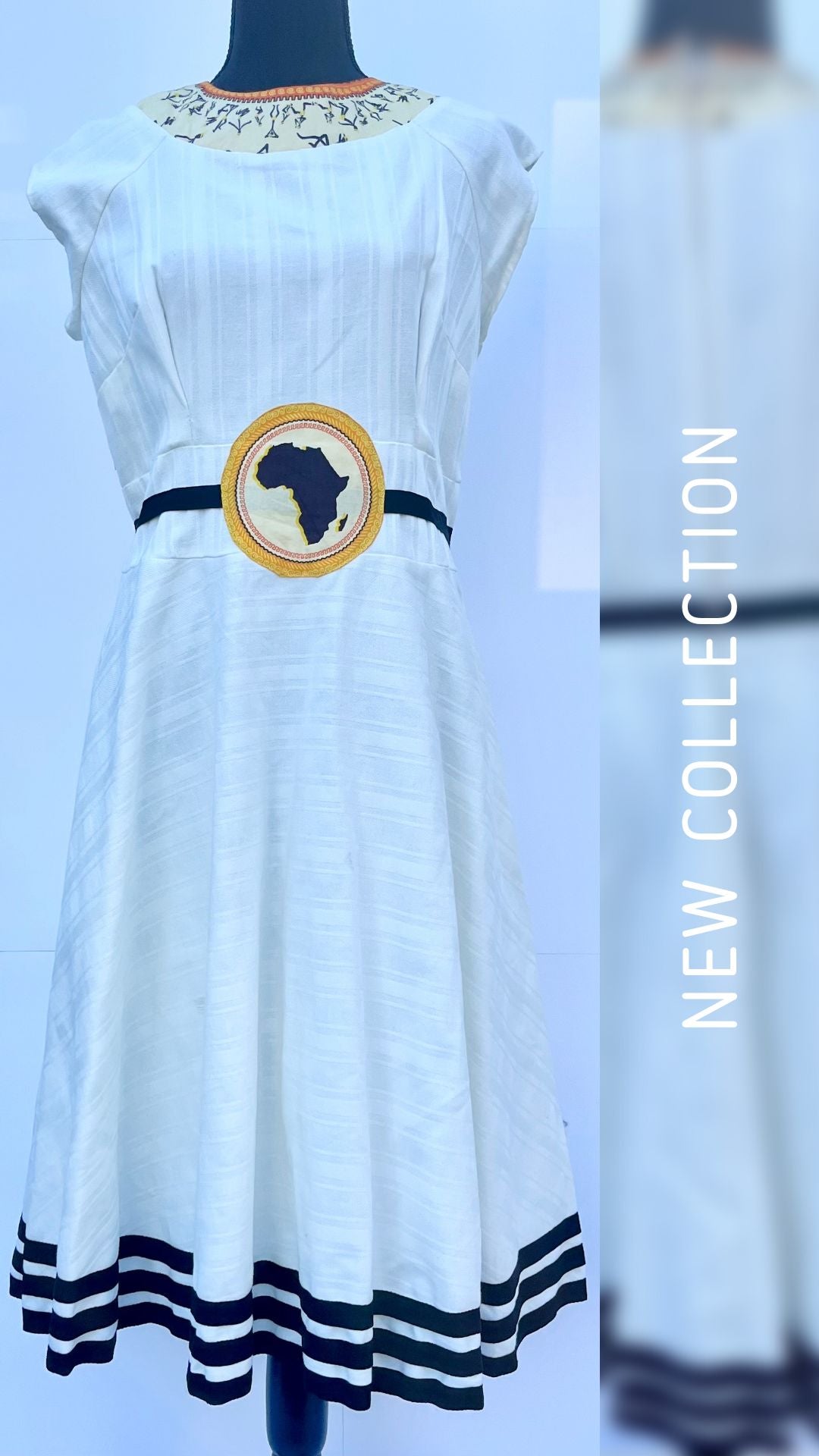 White A line Dress with African Print