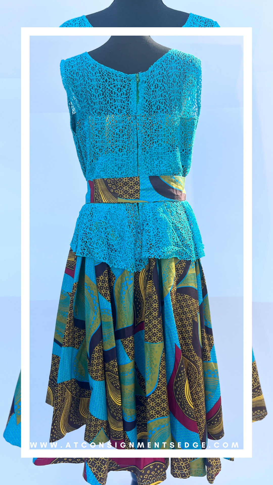 Turquoise Multi Color Dress with head wrap and wrap belt