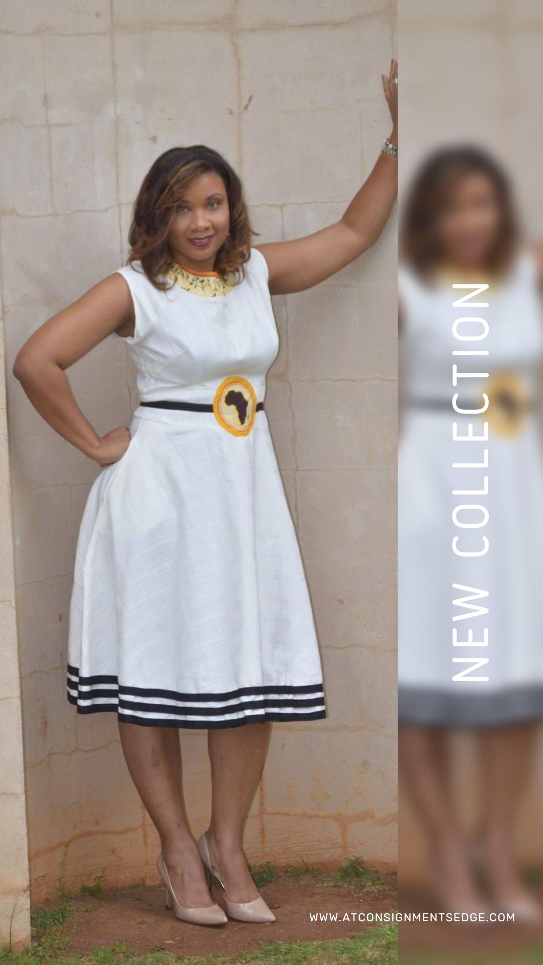 White A line Dress with African Print At Consignments Edge White A line Dress with African Print At Consignments Edge
