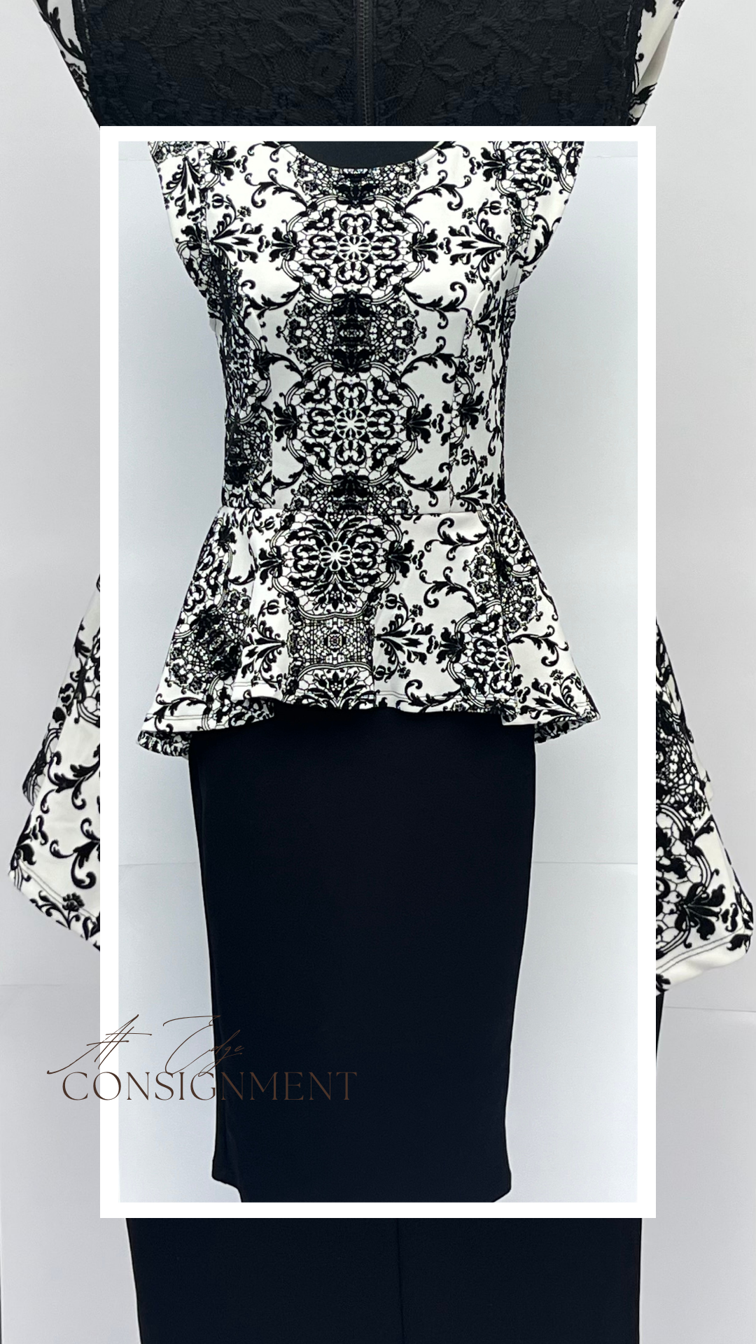 Black & White A Line Dress with lace and floral print