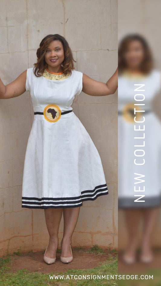 White A line Dress with African Print