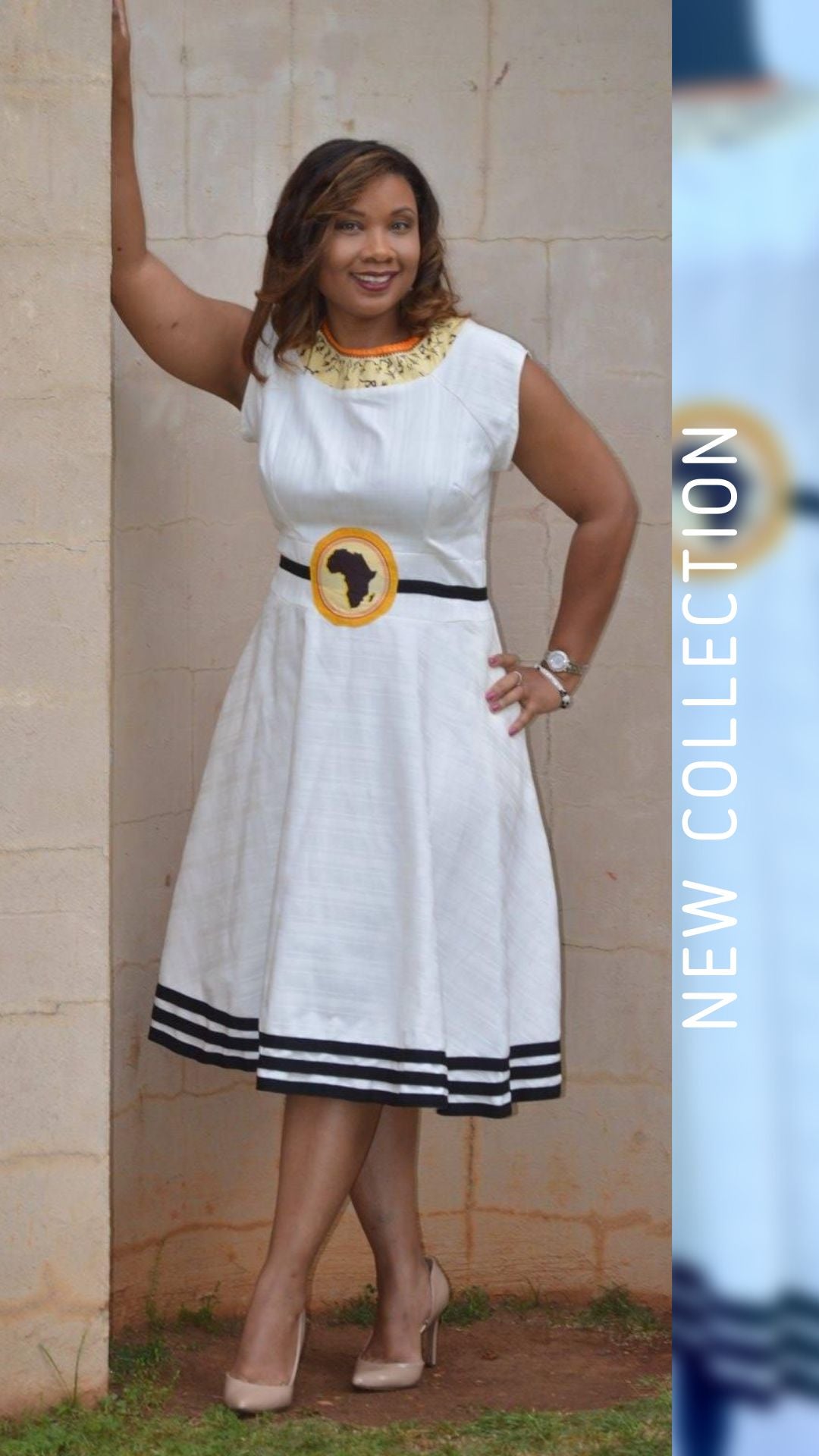 White A line Dress with African Print