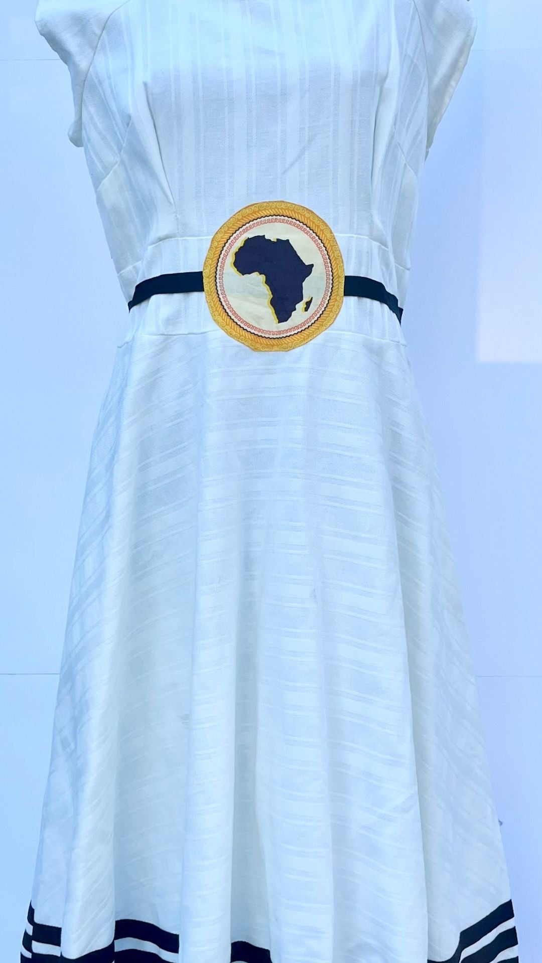 White A line Dress with African Print