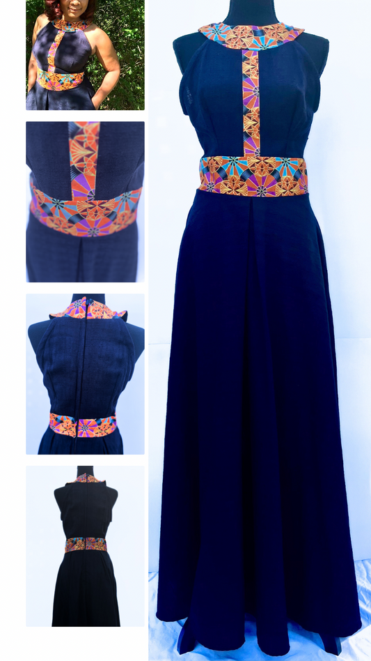 Royal Blue Dress with African print