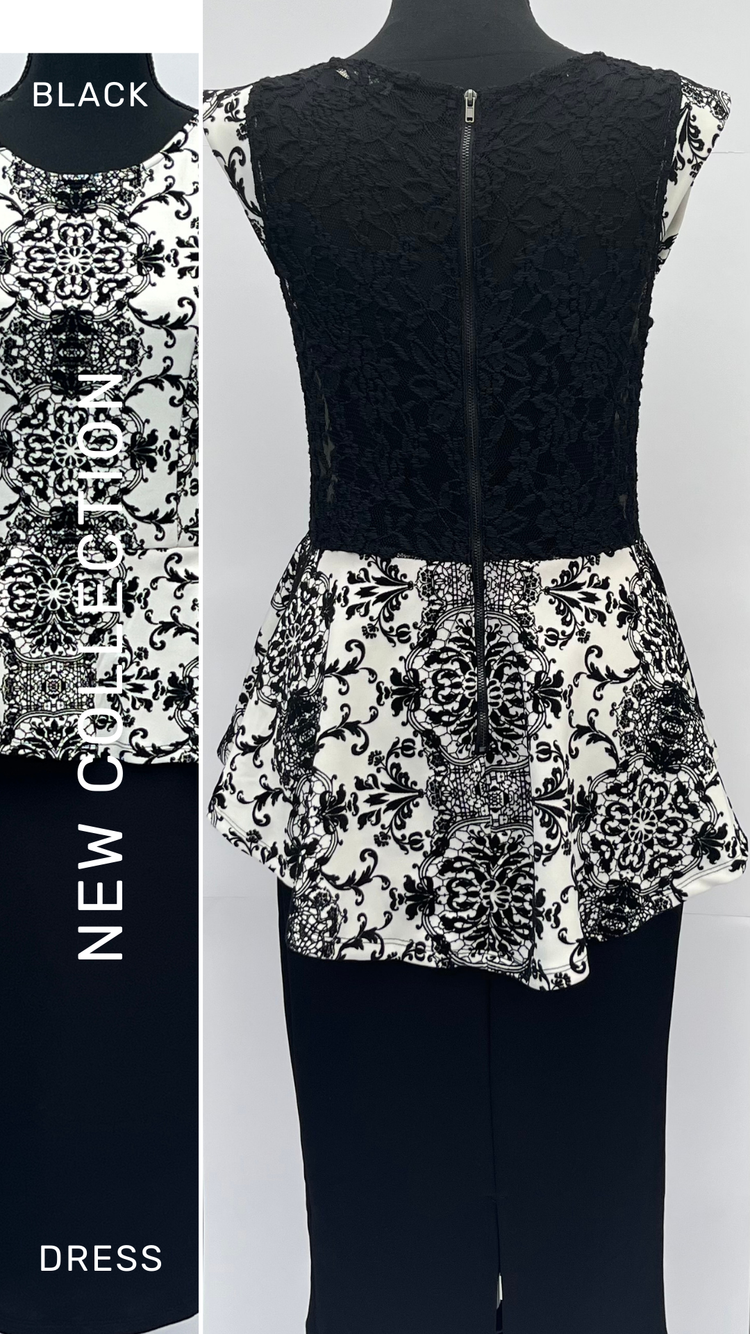 Black & White A Line Dress with lace and floral print